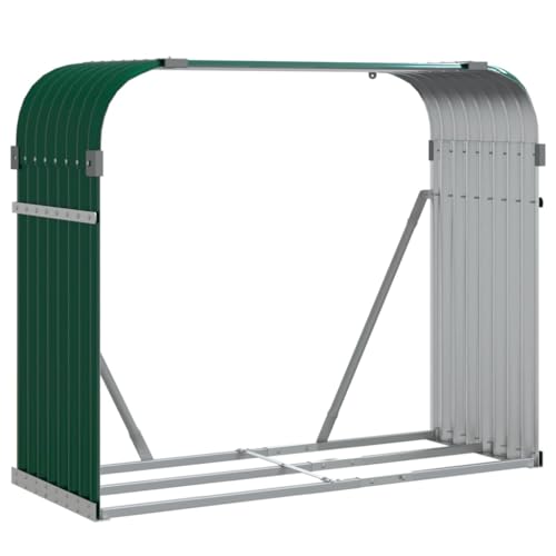 ACAGALA Soporte para leña de chimenea de metal, 120 x 45 x 100 cm, estantería para leña exterior, almacenamiento de leña, acero galvanizado, color verde