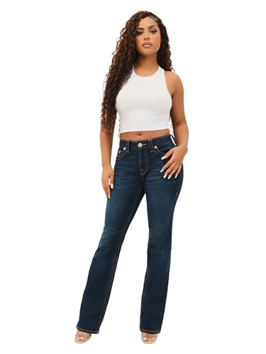True Religion Women's Becca Crystal Flap Mid Rise Bootcut Jean | Womens Jeans | Bootcut Jeans for Women | Stretch Denim, Body Rinse, 26