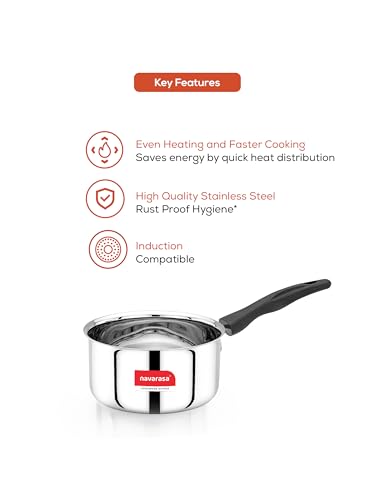 Image of Heavy Gauge Stainless Steel Sauce Pan | Tea Pan | Chai Pan | Milk Pot with Handle | 1.5 Liter | Induction & Gas Stove Compatible