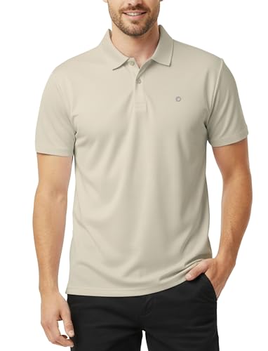 PATPAT Mens Polo Shirts Performance Short Sleeve Tactical Shirts Athletic Golf Shirt for Daily Casual Collared T-Shirt Khaki M