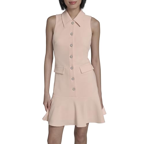 Image of Karl Lagerfeld Women's Sleeveless Collared Button Front A-line Mini Dress