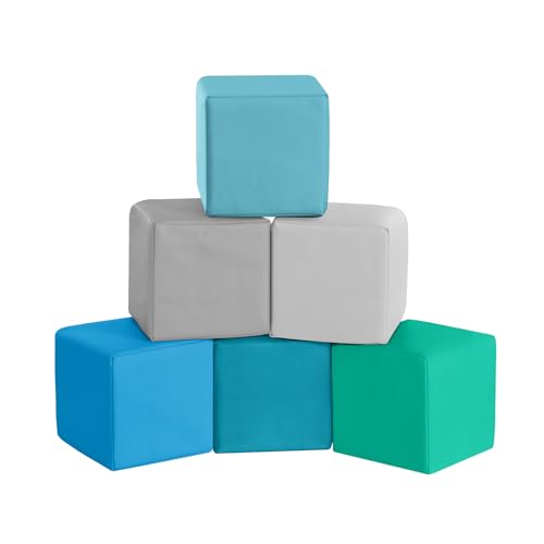 Image of Foam Building Toys for Toddlers: 6-Pieces Waterproof PU Leather Soft Foam Blocks - Colorful Large Stacking Blocks - Early Learning Construction Toys Play Set for Kids Indoor Birthday Gift (Modern)