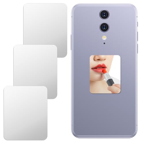 3 Pack Phone Mirror Stick On Phone Mirror Sticker Self Adhesive Slim Makeup Mirrors for Phones Case Back Acrylic Rectangle Mirrors Decal Charm for Smartphone(Peel Off Protective Film Before Use)