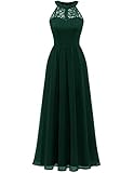 Wedtrend Halter Floral Lace Long Chiffon Wedding Bridesmaid Dress Cocktail Party Gown WT0201DarkGreenXS