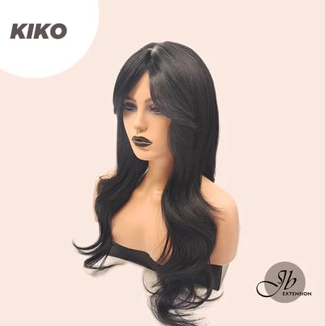 Miniatura 6 de KIKO - Peluca larga y rizada negra con flequillo en capas, pelucas sin pegamento para mujer, pelucas sintéticas naturales para uso diario (pelucas