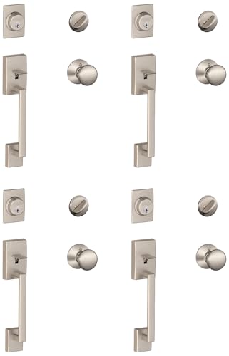 Image of SCHLAGE F60 CEN 619 Century Single Cylinder Handleset and Plymouth Knob, Satin Nickel (Pack of 4)