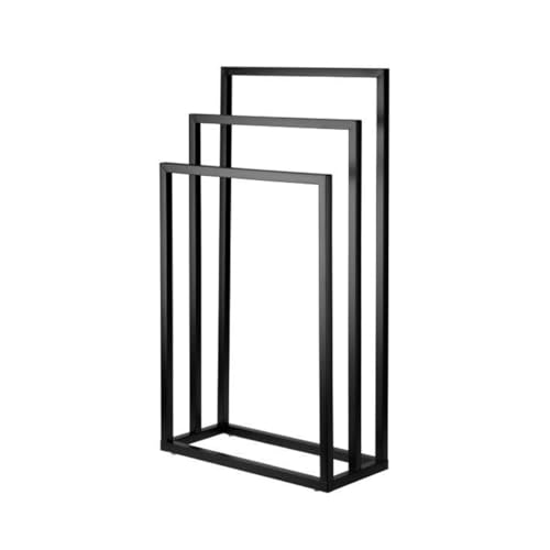 Amig   Toallero de Pie Negro Mate con 3 Barras Metálicas – Soporte de Suelo para Toallas de Baño – Estilo Industrial Minimalista con Base Estable – Sin Taladro