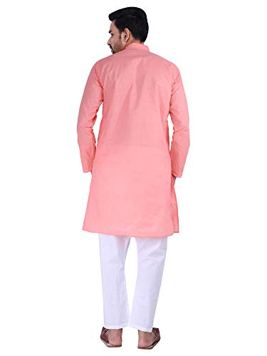 Image of JEXI Men's Cotton Blend Solid Kurta Pyjama Set - Knee-Length, Mandarin Collar, Full Sleeve, Ethnic Wear