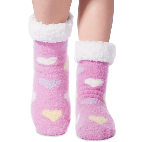 Image of Abodhu Warm Slipper Socks for Women - Fuzzy, Thick, Cozy Sherpa Lined Socks with Non-Slip Bottoms
