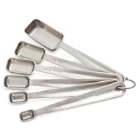 Sur La Table Stainless Steel Measuring Spoons Set – 6 Slim Narrow Spoons Fit Spice Jars – ⅛ tsp to 1 tbsp with Easy-Open Ring, Dishwasher
