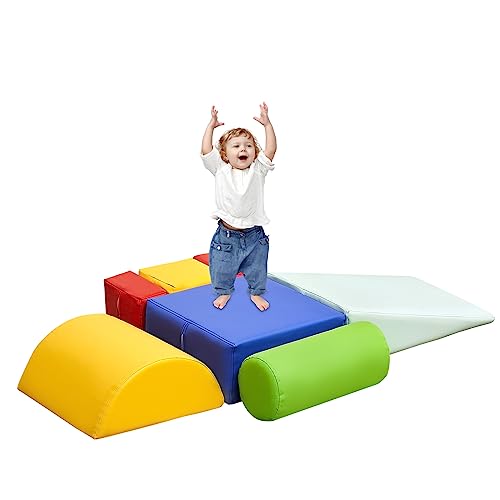 Image of Pipleo Foam Climbing Blocks for Toddlers, 5 Pcs Climbing Toys for Toddlers 1-3 Crawl and Climb Foam Play Set with Tunnel, Baby Toddler Climbing Toys Indoor Foam Play Gym Foamnasium
