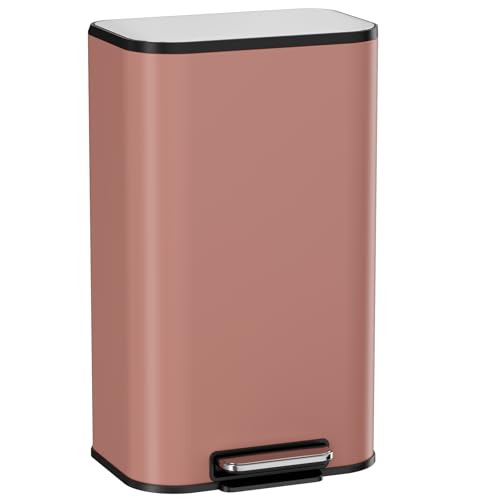 Clevich Cubo de basura de 30 l con cuerpo de acero y función de cierre suave, tapa con superficie de acero inoxidable, cubo interior extraíble y pedal de pie, cubo de pedal para cocina, salón y