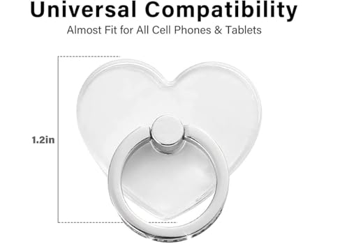 Image of KolorFish Transparent Mobile Phone Ring Stand Holder Mobile Phone Ring Holder Finger Grip 360 Degree Rotation (Bling Silver Transparent Heart)