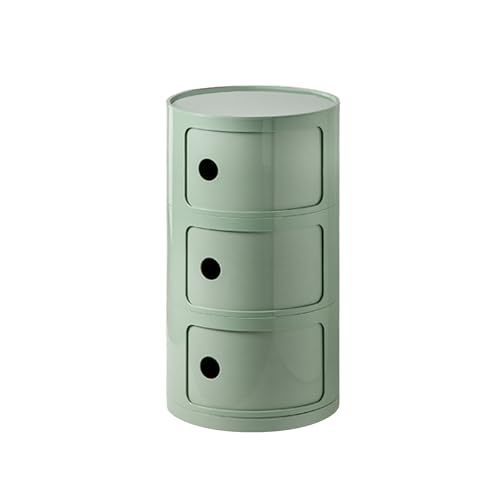 Round Nightstand with 3 Drawers, Modern Style Side Table, Multifunctional End Table Storage Cabinet for Living Room, Bedroom, Bathroom (Matcha Green, Round 3 Layers)