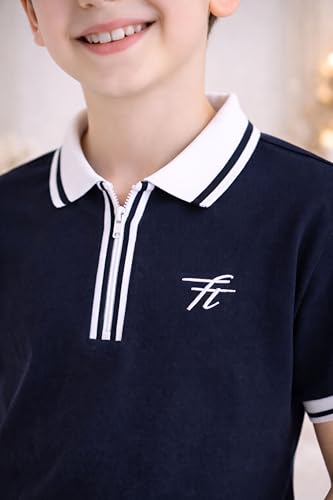 Image of TotzTouch Boys Premium Polo Collar Tshirt Combo with Zipper Closure Color White & Black Age 6 Years to 15 Years