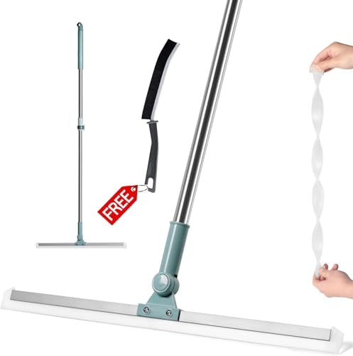 Image of Bathroom Cleaning Brush with Wiper - Long Handle 180 Rotate Toilet Brush, Tiles Cleaning, Floor Scrub for Kitchen and Bathroom Accessories (2 in 1 Green)
