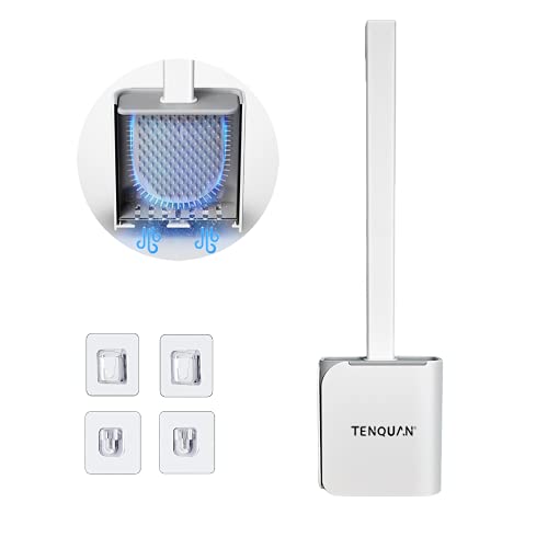 Tenquan Brosse WC en silicone avec support, brosse WC en silicone pour nettoyage en profondeur avec long manche en plastique antidérapant et poils flexibles en silicone Cover
