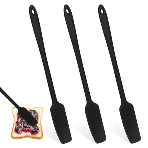 Thinp 3 Stück Silikon Glasspatel,Schmaler Silikon Spatel,Silikon Spatel Klein für Gläser,Hitzebeständiger Küchenschaber mit Lange Griff,Marmelade Spatel,zum Abschaben Saucen Kochen Backen Rühren