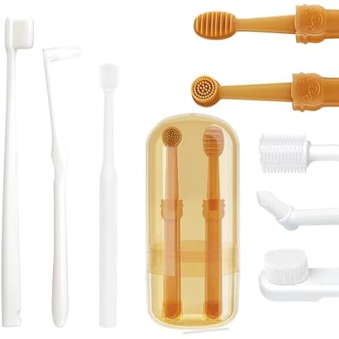 Tsxurepaw 5 Pack Small Dog Toothbrush Kit, 360° Pet Toothbrush & Cat Silicone Toothbrush with Storage Cup & Soft Bristles Tooth Brush & Mini Head Oral Brush, Dental Care for Kitten Doggie Cover