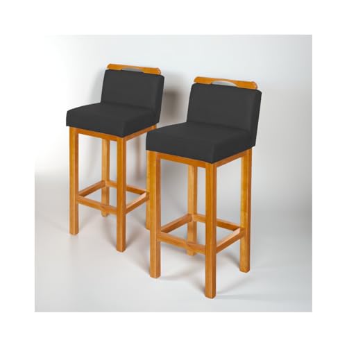 Kit 2 Banqueta Alta De Cozinha Com Encosto Base De Madeira Para Ilha e Balcão