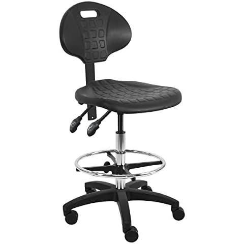 BenchPro Deluxe Chrome & Firm Polyurethane Foam Chair with 2 Lever Control, 18” Adj. Footring, Nylon Base, 21"-31" Height Adjustment and 450 lbs Capacity. Cover