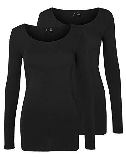 VERO MODA - Lot de 2 t-Shirts pour Femme - À Manches Longues, M