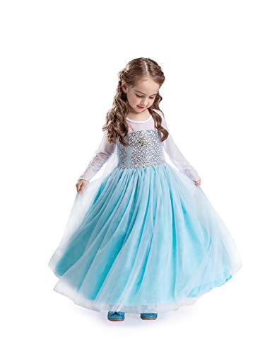 ELSA & ANNA Prinzessin Kleid Mädchen – Eiskönigin – Prinzessinnenkostüm – Mädchen Kleid für Partys, Geburtstage, Fasching, Karneval und Halloween – 3-4 Jahre (FR314)