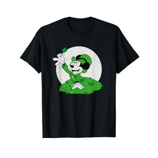 ディズニー レトロ ミッキーマウス 四つ葉のクローバー 聖パトリックの日 Tシャツ