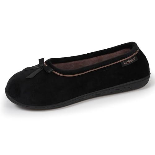 Isotoner Chaussons pantoufles Ballerines femme semelle ultra-souple, confortables, semelle à mémoire de forme, 40 EU, noir