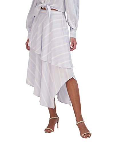 Bcbgmaxazria Women's Asymmetrical Midi Flare Tiered Ruffle Skirt, Blue #TOP1