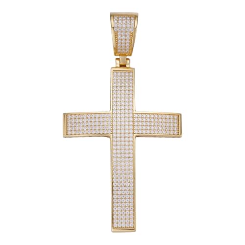 Gold Moissanite Cross Pendant for Men – 2.53ct D Color VVS Stones – 14K Gold Vermeil over Solid 925 Sterling Silver – Large 2.5