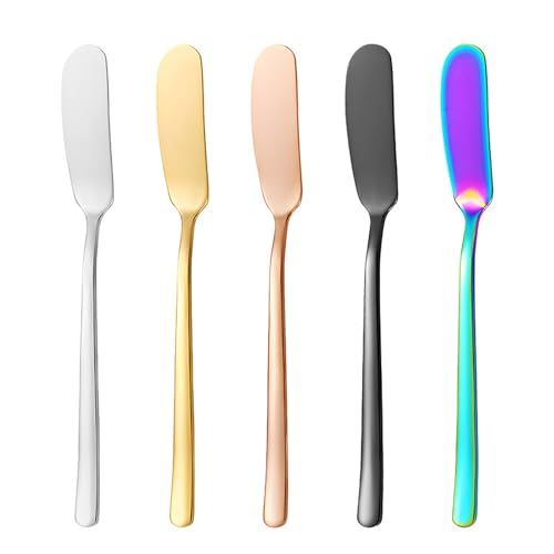 Set de 5 Untadores de Mantequilla,Cuchillos de Mantequilla de Acero Inoxidable,Bordes Redondeados de Calidad de Restaurante para Untar Mantequilla y Queso Crema