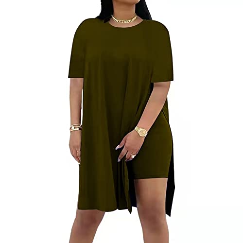 Image of AXOSY Women Plus Size 2 Piece Outfits Short Sleeve Tunic Tops and Skinny Biker Shorts Sets Tracksuits