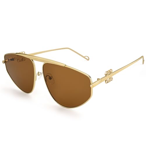 Oversized Aviator Sunglasses for Women Men Trendy Fashion Big Shades Tinted Lens Gold Metal Sun Glasses UV400