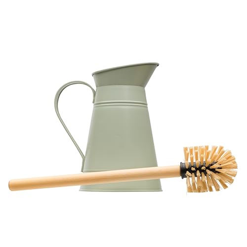 Image of Redecker Coated Metal Toilet Brush Set, Nylon Toilet Brush with Oiled Beechwood Handle, Replaceable Head, Vintage Pitcher Design with Handle and Spout, Made in Germany, Green