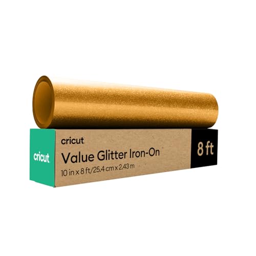 Image of Cricut HTV Glitter Heat Transfer Vinyl | 2.4 m | Gold | Sparkle Iron-On HTV Vinyl for Fabric, Perfect for Custom T-Shirts & DIY Clothing | HTV Heat Transfer Vinyl
