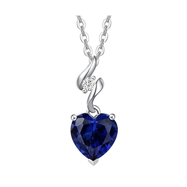 AGVANA 14K Solid White Gold Diamond Gemstone Pendant with Sterling Silver Chain 8mm Heart Birthstone Necklace Fine Jewelry Anniversary Birthday Gifts for Women Mom Wife