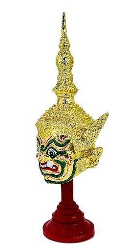 Figura Decorativa Máscara Ravana Thai Dorada 7x4x3 pulg miniatura 5