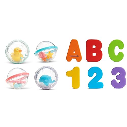 Image of Munchkin Float & Play Bubbles, 4 Count & Learn Bath Alphabet Letters and Numbers, 36 Count Baby and Toddler Bath Toys