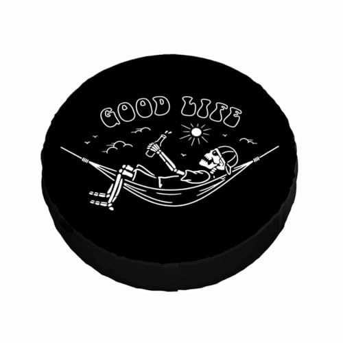 Image of Skeleton in Hammock Spare Tire Cover Beautiful Life White Black Background Wheel Covers for RV Tires Camper Tire Case Protectors for Trailer Rv SUV Truck Travel Trailer 17 in