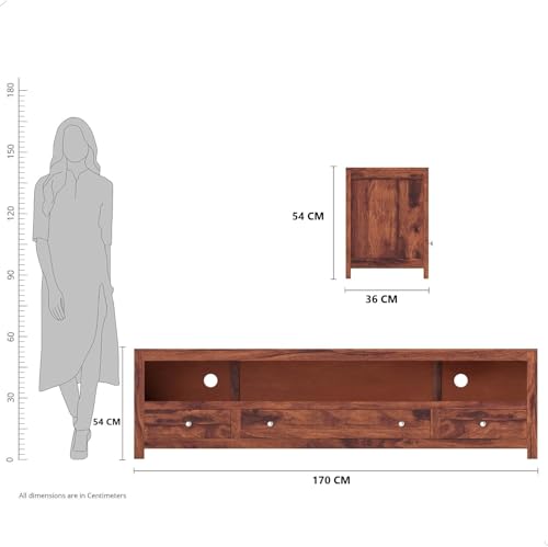 Image of Louis Rosewood Sheesham Solid Wood TV Entertainment Unit | Wooden Table Stand Living Room & Office (Finish Color - Honey Finish)