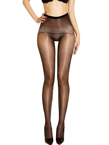 Women Sheer Shiny Seamless Pantyhose High Waist Tights for Women Shimmer Stockings 15D