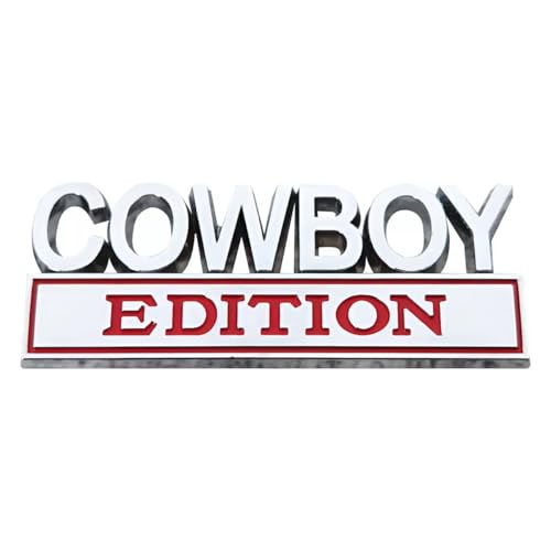 Image of Pair Set Cowboy Edition Raised Letters Emblem 3D Badge Sticker Decal Replacement for Vehicle, Truck, SUV, Door Decoration (Silver Red)
