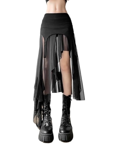 CORIRESHA Women's Asymmetrical Hem Hip Tight A-line Sheer Midi