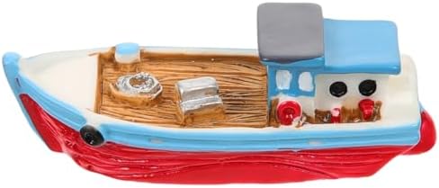 Mediterranean Style Miniature Fishing Boat Model - Resin Desktop Ornament for DIY Micro Landscape 2.08 X 0.78 X 0.62 Inches, Multi-Color