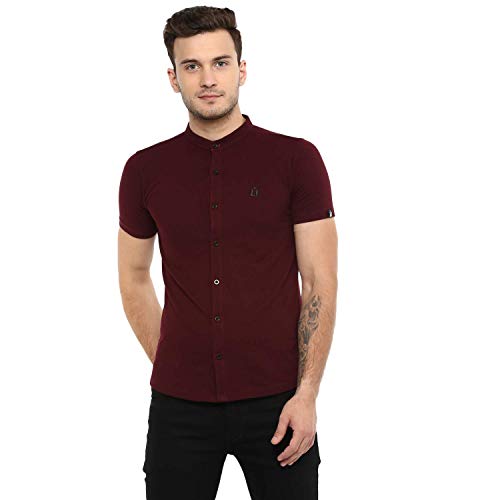 Image of Urbano Fashion Men's Solid Cotton Slim Fit Polo Shirt with Mandarin Collar