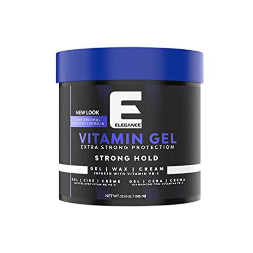 Elegance Vitamin Gel 33.8 Oz Infused with Vitamin Pro-VB-5 Strong Hold Gel Maximum Hair Protection and Natural Long Lasting Shine