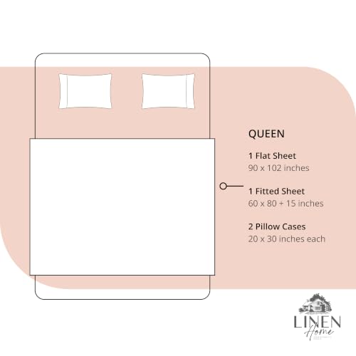 Image of Linen Home 100% Cotton Percale Sheets Queen Size, Tropical Peach, Deep Pocket, 4 Pieces Set- 1 Flat, 1 Fitted and 2 Pillowcases, Crisp Cool and Long Staple Strong Bed Linen