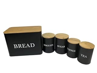 Kabalo Bread Bin Biscuit Barrel Tea Coffee Sugar Canisters Tins Air Tight 5 Piece Set