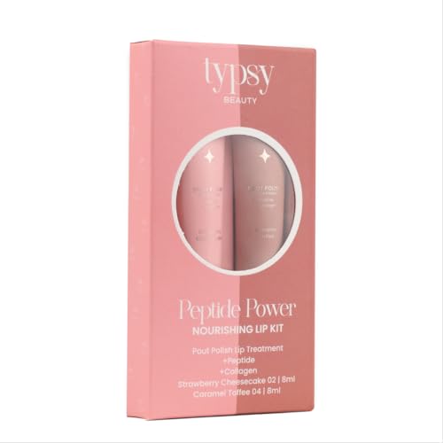 Image of Typsy Beauty Pout & Polish Lip Balm Kit | Hydrating with Peptides & Collagen | Deep Moisture with Cooling Metal Applicator | Strawberry Cheesecake & Caramel Toffee Lip balm | 8ml